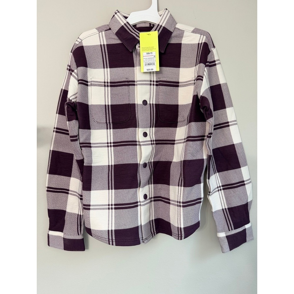 All in Motion Plaid Flannel Shacket Boys S 6/7 Burgundy Cream NWT